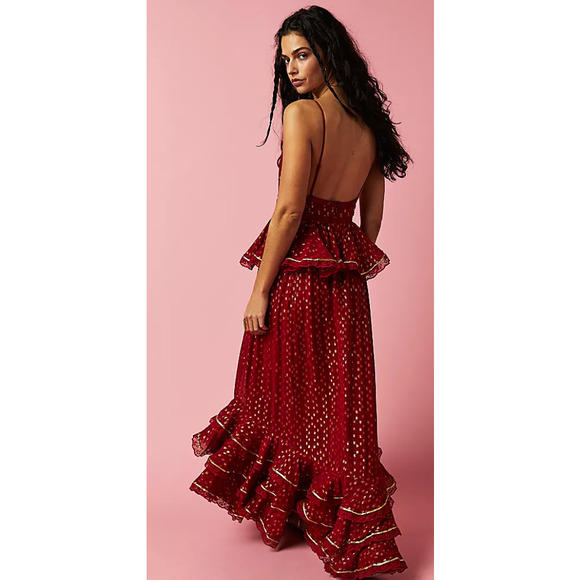 Free People's Rococo Sand Emi Long Dress in Red/Rouge, S - Picture 2 of 6